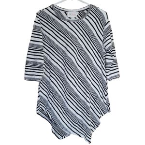 Asymmetrical Black & White Striped Tunic Top
